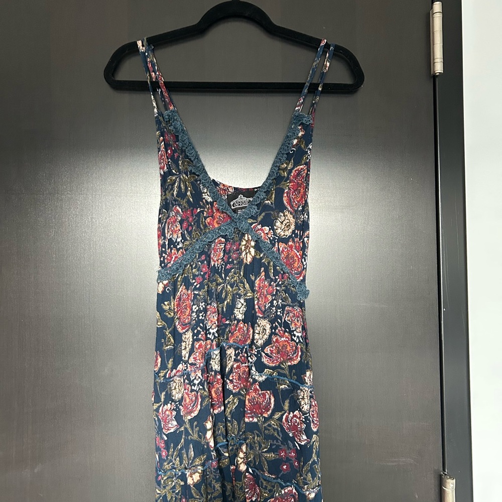 Angie Navy Floral Lace-Trim Dress